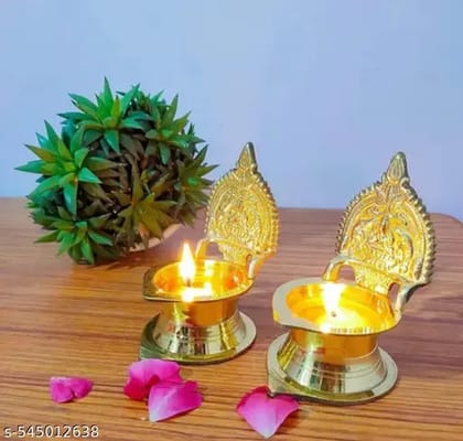 Brass Kamakshi Singhasan Diya for Pooja | Laxmi Lotus Throne Brass Diya (Height 8.8 cm)For Diwali Decoration, Puja Pack of 2