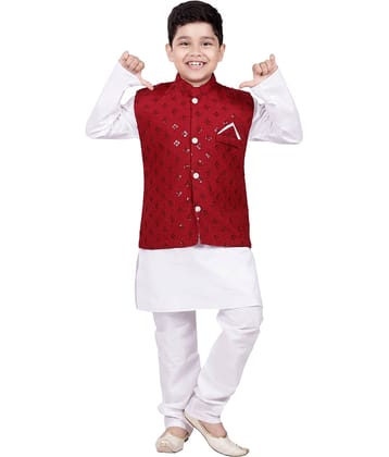 s muktar garments Baby Boys Cotton Blend Sequined - Pattern Kurta Pyjama Set ( Red , Pack of 1 )