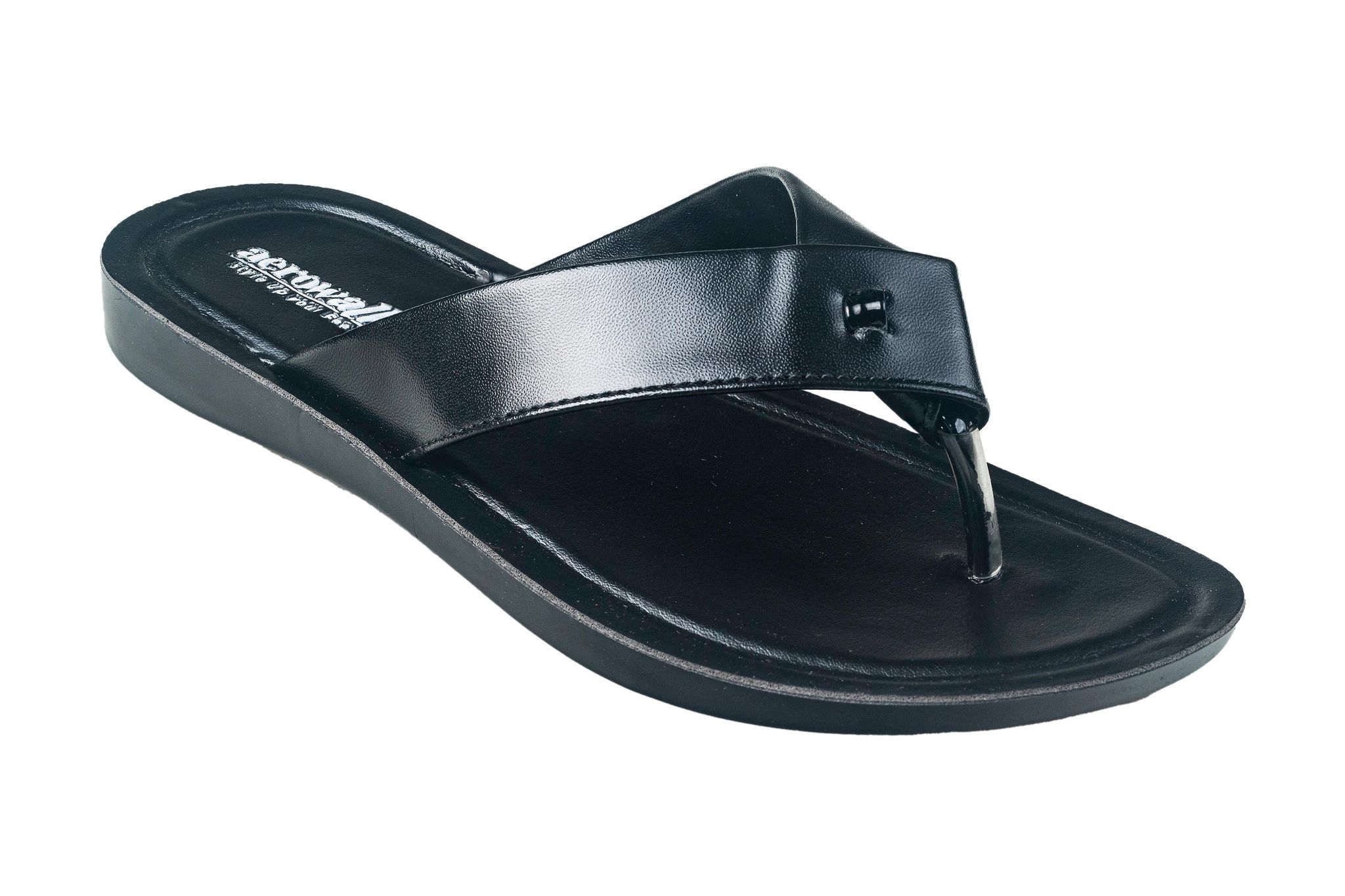 Aerowalk Gents Black Chappal PU-Black/S. Blue / 7