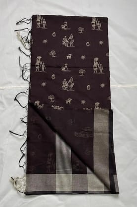 Saura Tribal Cotton Saree Dusty Khaki Village Pallu