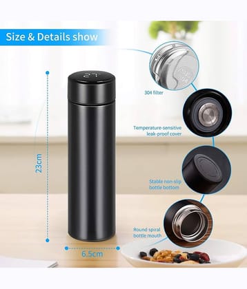 BAWALY Water Bottle with LED Temperature Display Black 500 mL Steel Water Bottle set of 1