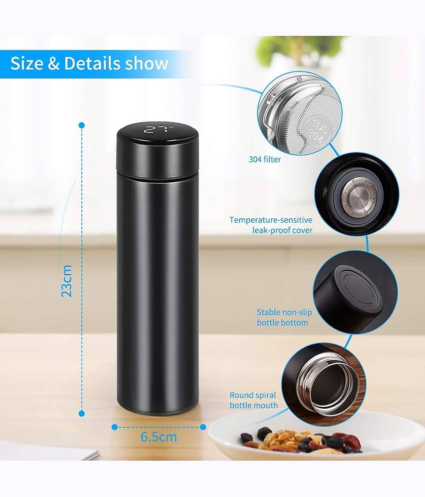 BAWALY Water Bottle with LED Temperature Display Black 500 mL Steel Water Bottle set of 1