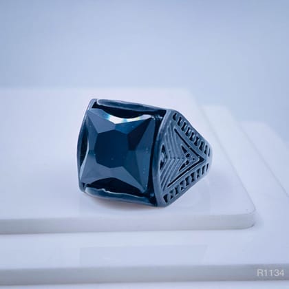 Stylish Daily Party Biker Alloy Square Black Crystal Ring For Men-25