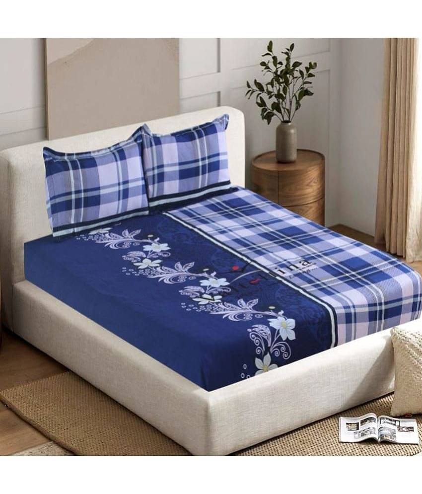 Valtellina Cotton Double Bedsheet ( Navy Blue )