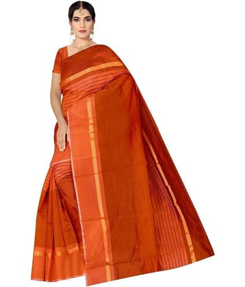 Vkaran Cotton Silk Applique Saree Without Blouse Piece ( Orange )