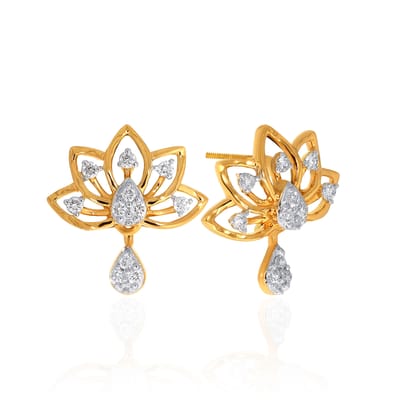 Senco Gold 14K Yellow Gold Studs Earrings (2.3 gram / 0.2 Ct / GH-VS / 14K Yellow Gold)