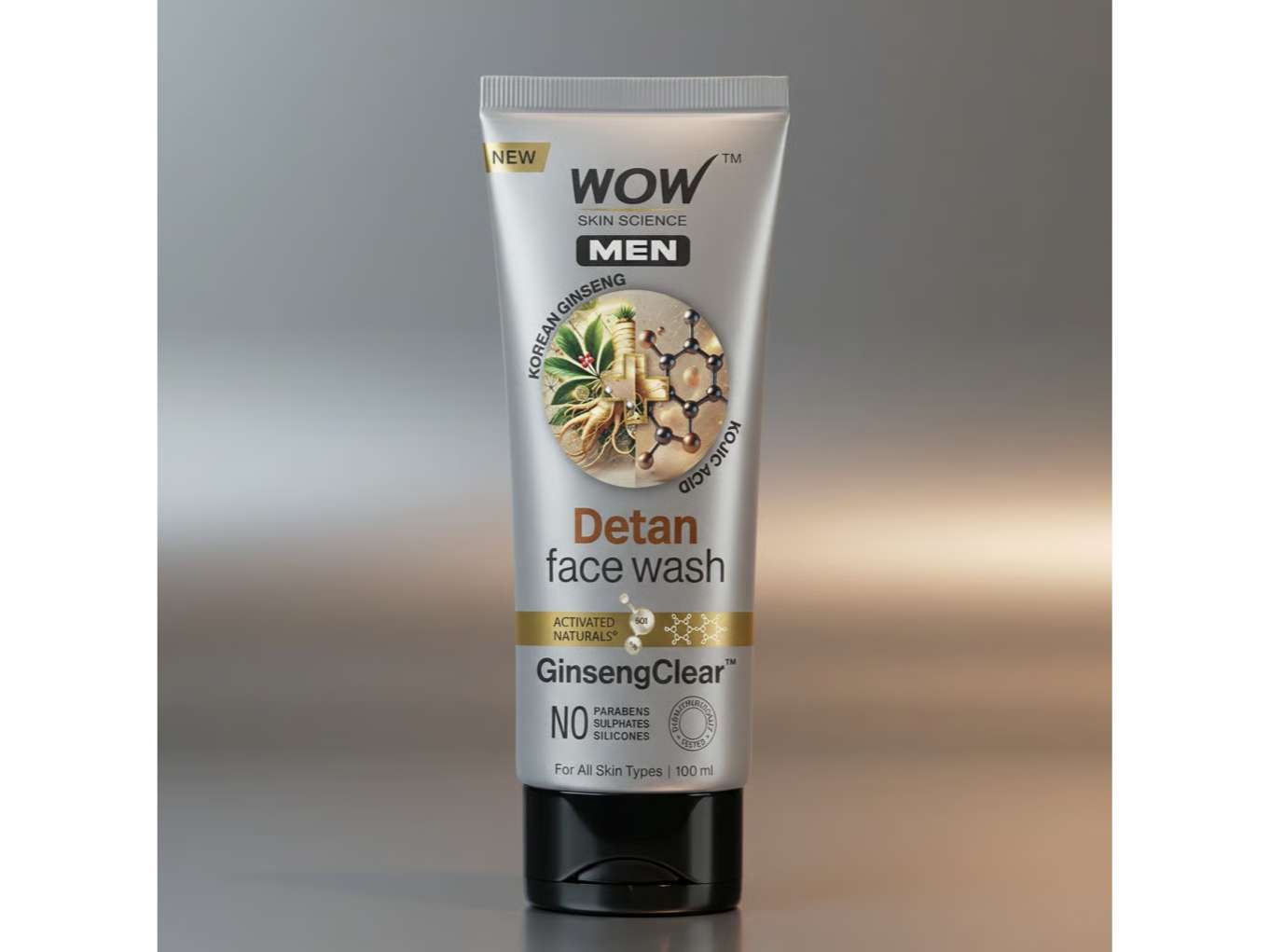 WOW Skin Science Men Detan Face Wash, for Oily Skin with Korean Ginseng & Kojic Acid, Helps Remove Tan, Reduce Dark Spots & Brighten Skin -150ml