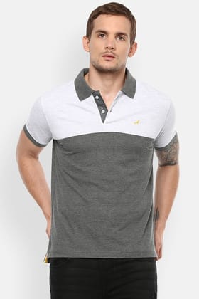 Men's Polo Collar T-Shirt - Ecru Melange & Charcoal Melange-XXL / Ecru Melange&Charcoal Melange