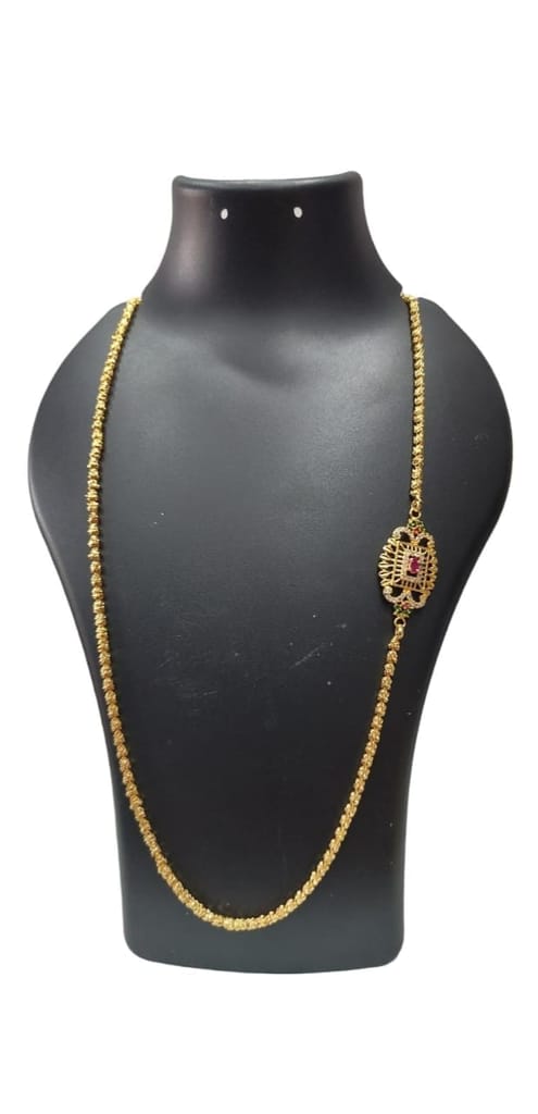 Gold plated traditional long chain with pendant for women