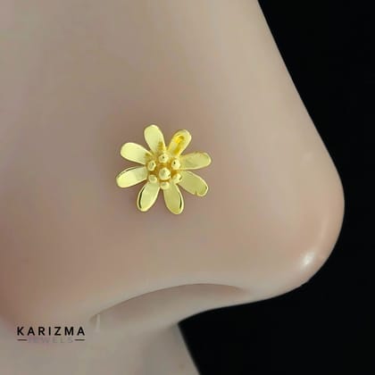 18K Real Solid Gold girlish floral Two in One Nose stud cum Earring Gold Screw Back-Nose Stud