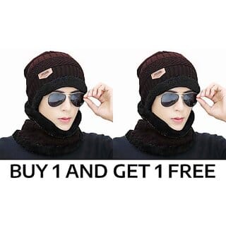 Fashlook Woolen Brown Casual Winter Cap (Pack of 2)