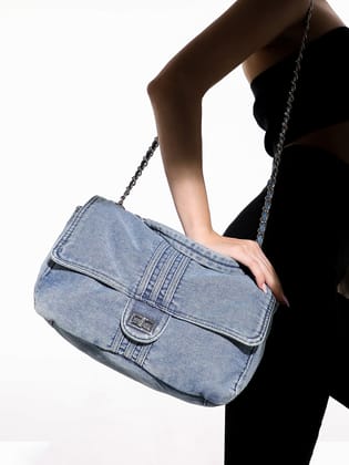 The Denim-Slouch Shoulder Bag - Indigo Blue-Sling Bag