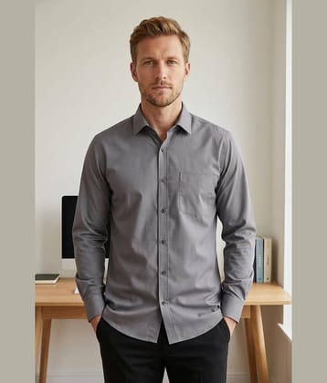 Kashvi Cotton Blend Regular Fit Solids Full Sleeves Men's Casual Shirt - Dark Grey ( Pack of 1 )