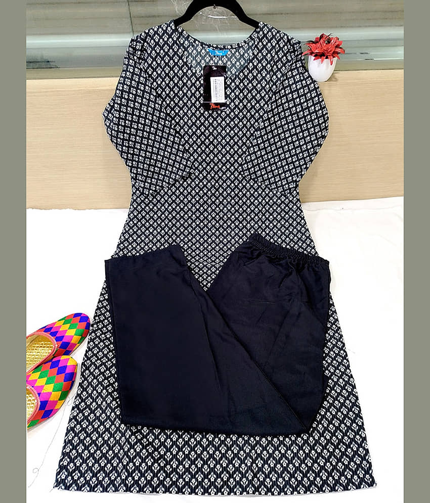 Ethnic Basket Pack of 1 Crepe Self Design A-line Women's Kurti - ( Black )