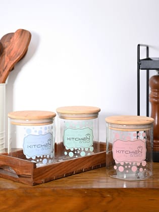 VON CASA Jar Set of 3 PCS 500 ml - Transparent Glass Matte Finish