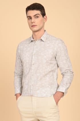 Mitchell - Cotton Linen Printed Shirt - Beige-S-38 / BEIGE