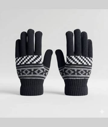 Infispace Black Woollen Men's Woollen Gloves ( Pack of 1 )