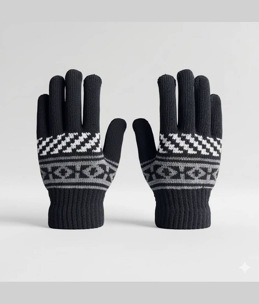 Infispace Black Woollen Men's Woollen Gloves ( Pack of 1 )