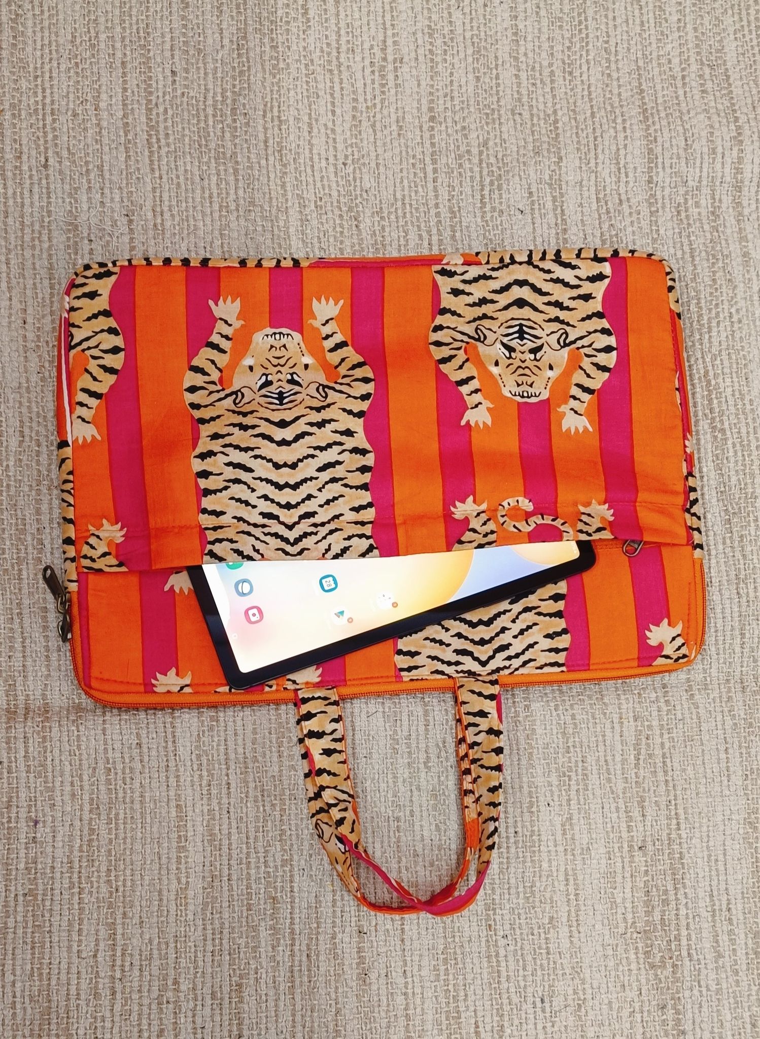 Laptop Bag with Handle -100% Cotton with handblock print and cushion support - 13-15 inches-13 inch