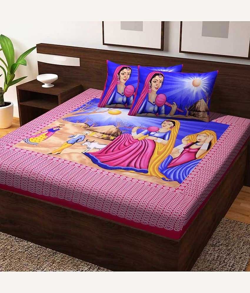 PETROSOLY Cotton 1 Double Queen Bedsheet with 2 Pillow Covers ( Pink )