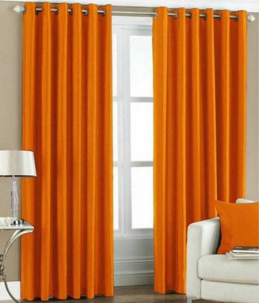 N2C Home Solid Semi-Transparent Eyelet Curtain 7 ft ( Pack of 2 ) - Orange