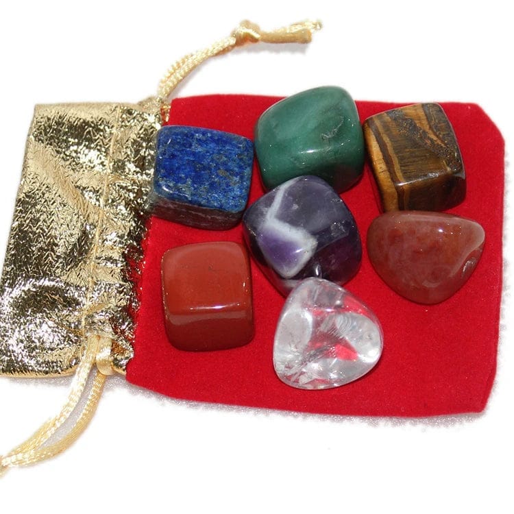 Wholesale Semi-precious  polished raw  7 chakra crystal healing stone set