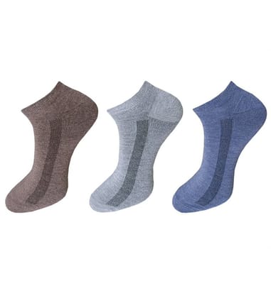 3-Pair Set Unisex Casual Cotton Solid Ankle Length Socks (Multicolor)