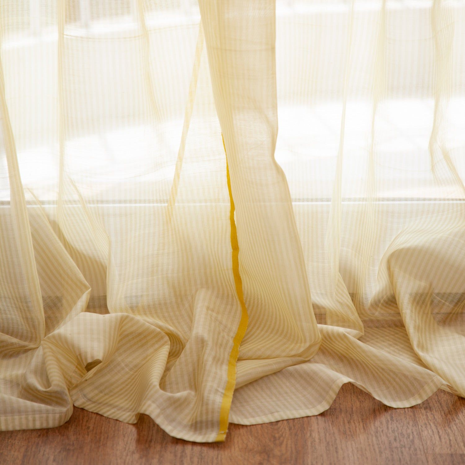 Handwoven Chanderi Stripe Curtain - 9ft / 108"-9ft x 3ft 8inches / 108inches x 44inches / Cream & Yellow / Chanderi