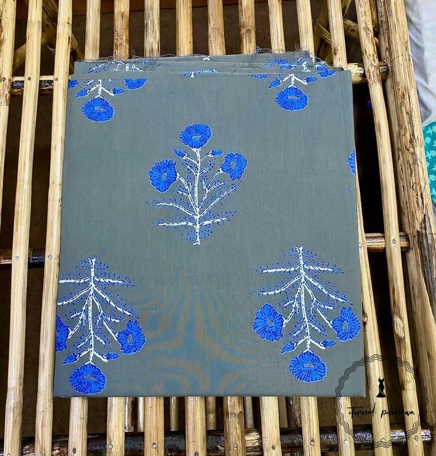 Elegant Unstitched Cotton Fabric for Kurtas-Grey