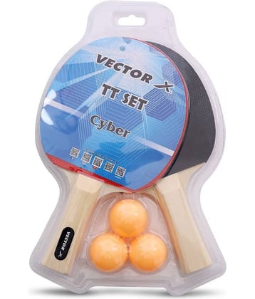 Vector X Cyber Table Tennis Playset (2 Racquets & 3 Balls) (Orange Ball) T.T Balls Set Black, Red Table Tennis Racquet