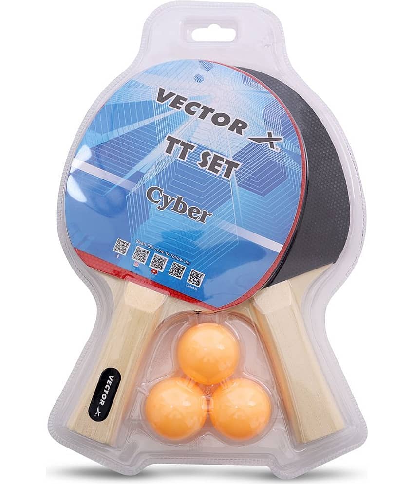 Vector X Cyber Table Tennis Playset (2 Racquets & 3 Balls) (Orange Ball) T.T Balls Set Black, Red Table Tennis Racquet