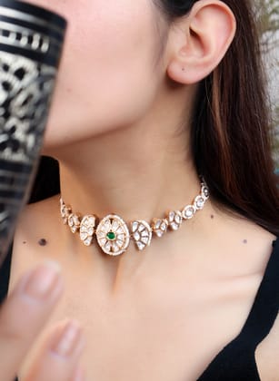 Rifah Kundan Choker Necklace-Green