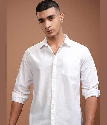 Highlander Cotton Blend Slim Fit Solids Full Sleeves Men's Casual Shirt - White ( Pack of 1 )