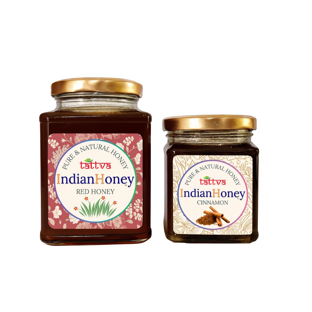 IndianHoney Red Honey & Metabolic & Warming Cinnamon Infused Honey Combo Pack (500gm & 230gm)