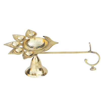 Brass Table Decor Oil Lamp Deep Jyoti 5 Wicks  - Deep Jyoti Style Brass Diya for Mandir, Height : 4.1 Inch (FMAS317 H)