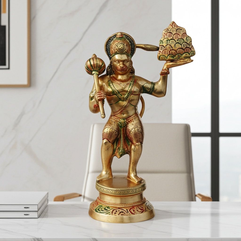 Brass Hanuman Ji Hindu God Idol For Mandir & Home Decoration, Height : 13 Inch (BSMAS1026 X)
