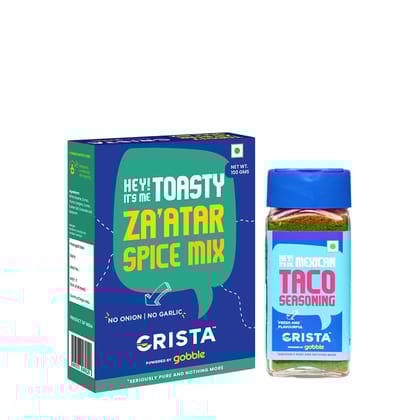 CRISTA Za'atar And Taco Seasoning Combo Pack (Za'atar Spice Mix, 100 gm & Taco Seasoning, 45 gm) - Pack of 2 CRISTA Za'atar And Taco Seasoning Combo Pack (Za'atar Spice Mix, 100 gm & Taco Seasoning, 45 gm) - Pack of 2