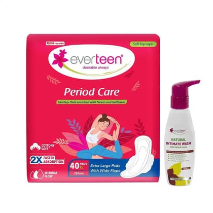 Everteen Period Care Xl Soft 40 Pads And Witch Hazel Intimate Wash 105Ml