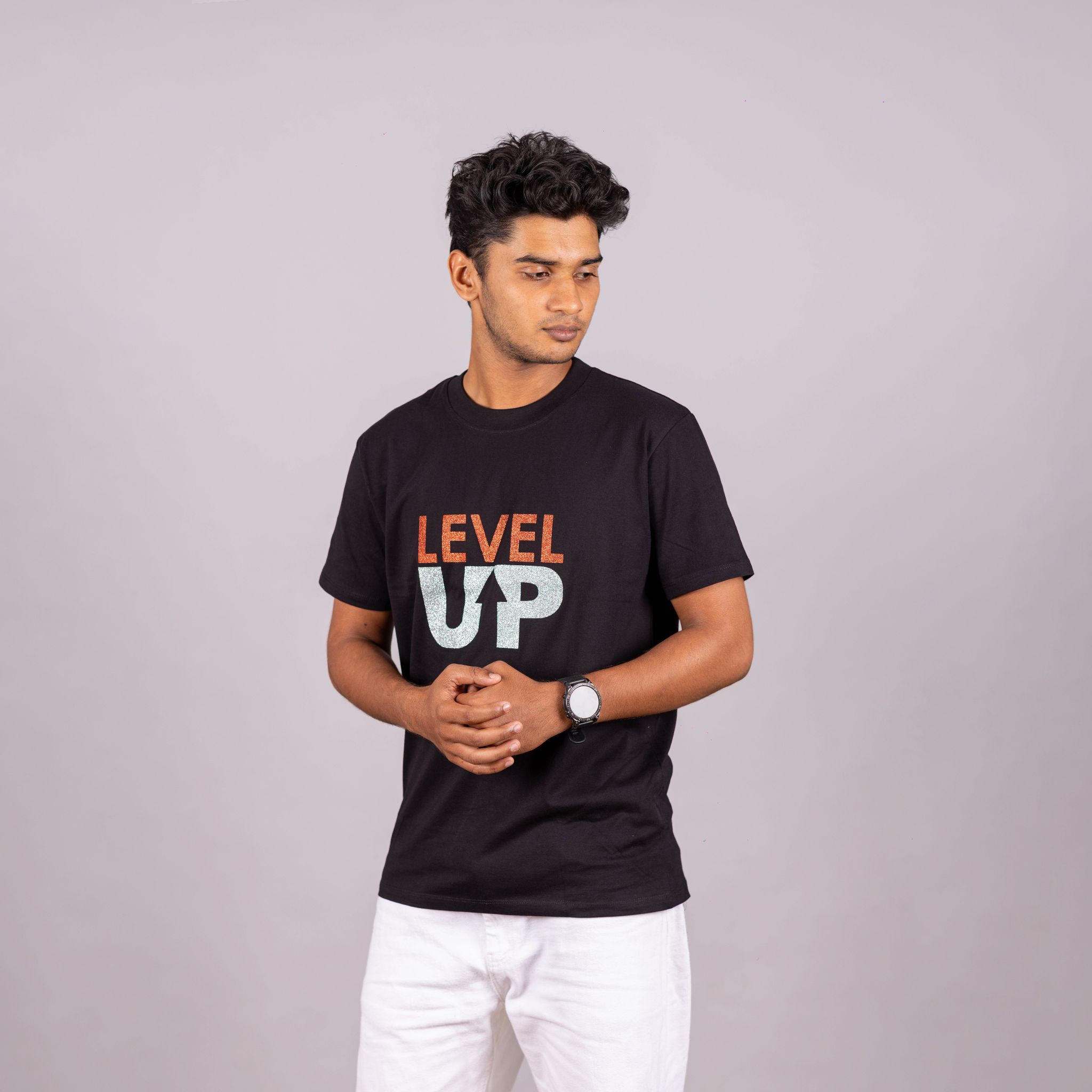 Black "Level Up" Tees for Men