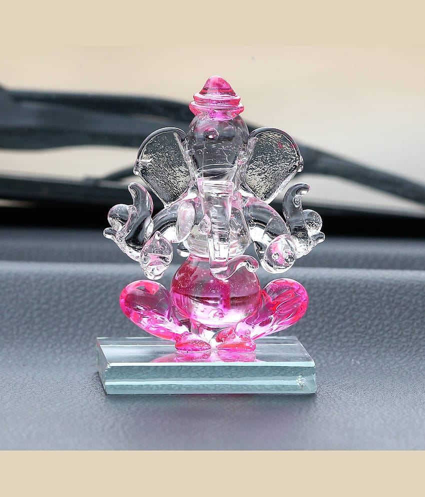 eCraftIndia Transparent & Pink Car Ganesha Showpieces