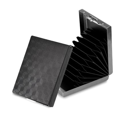 Storite 10 Slot RFID Blocking Metal Card Holder Vertical Credit/Debit Card Case Wallet for Men & Women (Black-9.5 x 6.5 x 2 Cm)