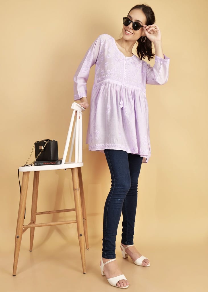 Chanderi Silk Short Purple Festive Kurta