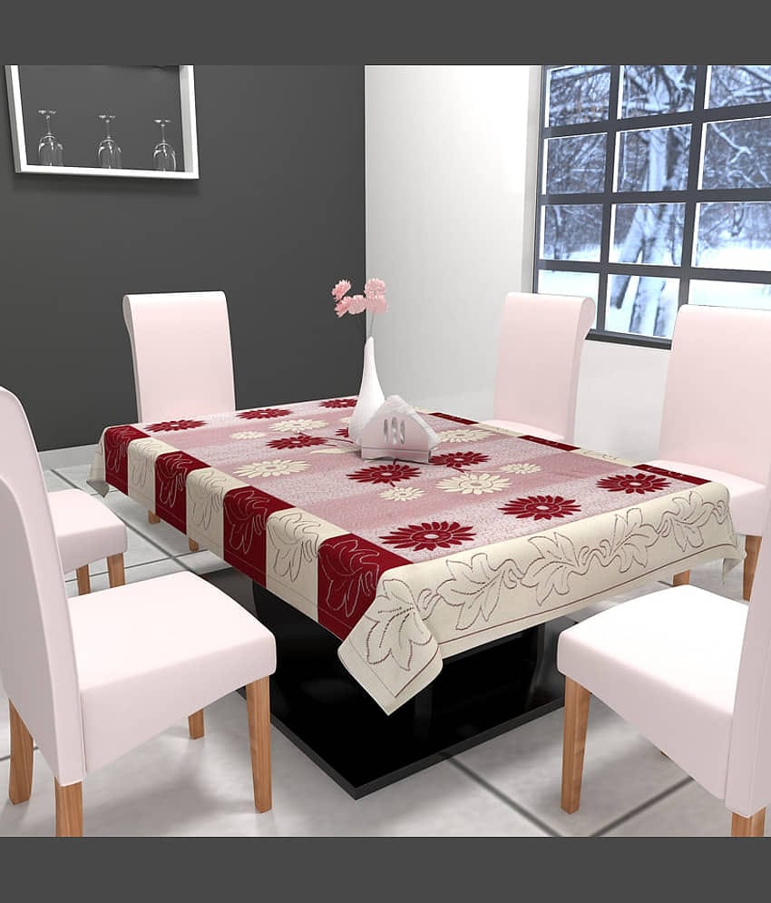CASA FURNISHING Printed Polyester 6 Seater Rectangle Table Cover ( 228 x 152 ) cm Pack of 1 Maroon