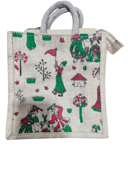 Handcrafted Jute Bag with Colorful Warli Painting - Eco-Friendly and Reusable - Handbags | Buy online on ZillyBuy