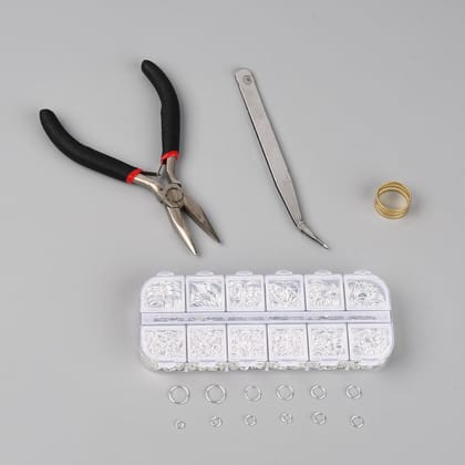 10 Pcs, DIY Jewelry Making Kits, Pliers, Tweezers, Jump Ring Opener, Jump Ring, Silver