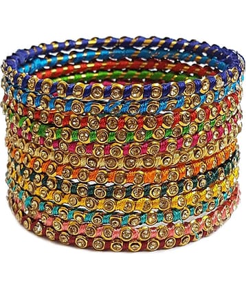 Youbella Traditional Thread Work Multi-Color Gold Plated Bracelet Bangle For Women - Set Of 24 (2.6)