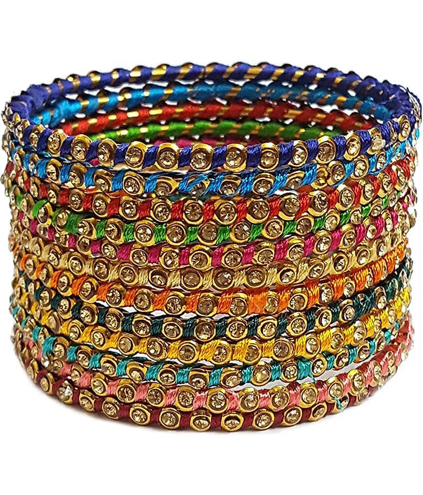 Youbella Traditional Thread Work Multi-Color Gold Plated Bracelet Bangle For Women - Set Of 24 (2.6)