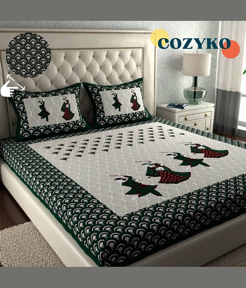 COZYKO Cotton 1 Double Bedsheet with 2 Pillow Covers ( Green )