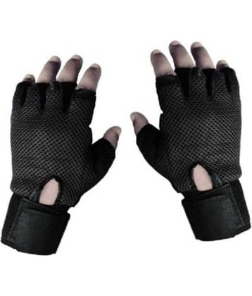 Tahiro Black Cycling Half Fingered Leather Gloves - Pack Of 1