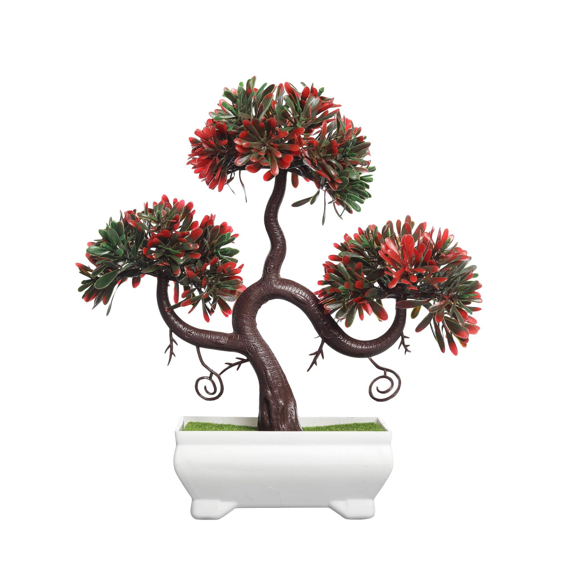 FOLIYAJ Artificial Plant Bonsai Tree with Pot for Home Decor Living Room (23 cm x 10 cm x 23 cm, FYJ-WPT-B-SSHPREDGRNLEV)